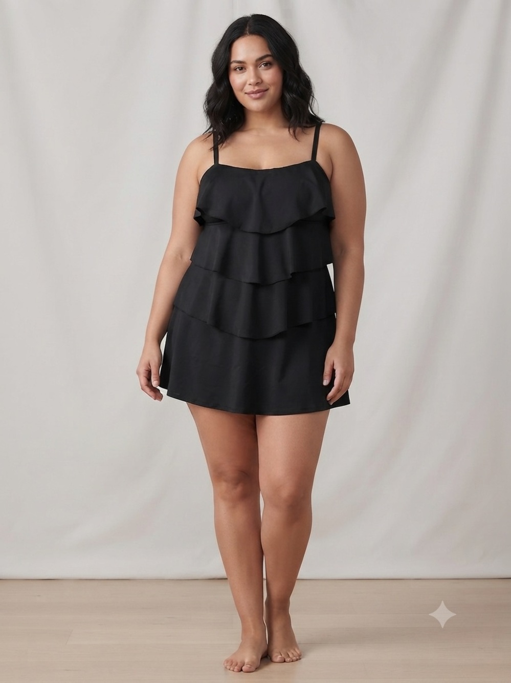 Jordan Black Tiered Ruffle Swimdress - Women